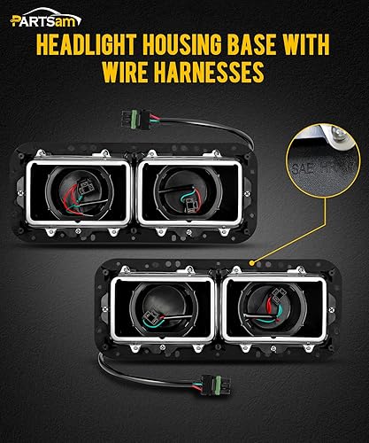 Miniatura 2 de PARTSam Base de carcasa de faros delanteros con enchufes H4, arneses de cable, bisel de acero inoxidable de repuesto para Kenworth T600 T800 W900,