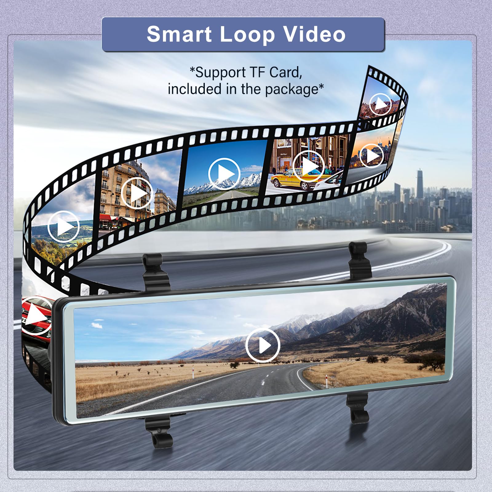 Rétroviseur Dashcam sans Fil Apple Carplay Android Auto 11.26 Pouces Écran Tactile Mirror Dashcam avec Caméra Frontale Caméra de Recul Bluetooth/Commande Vocale/Émetteur FM/Aide au Stationnement