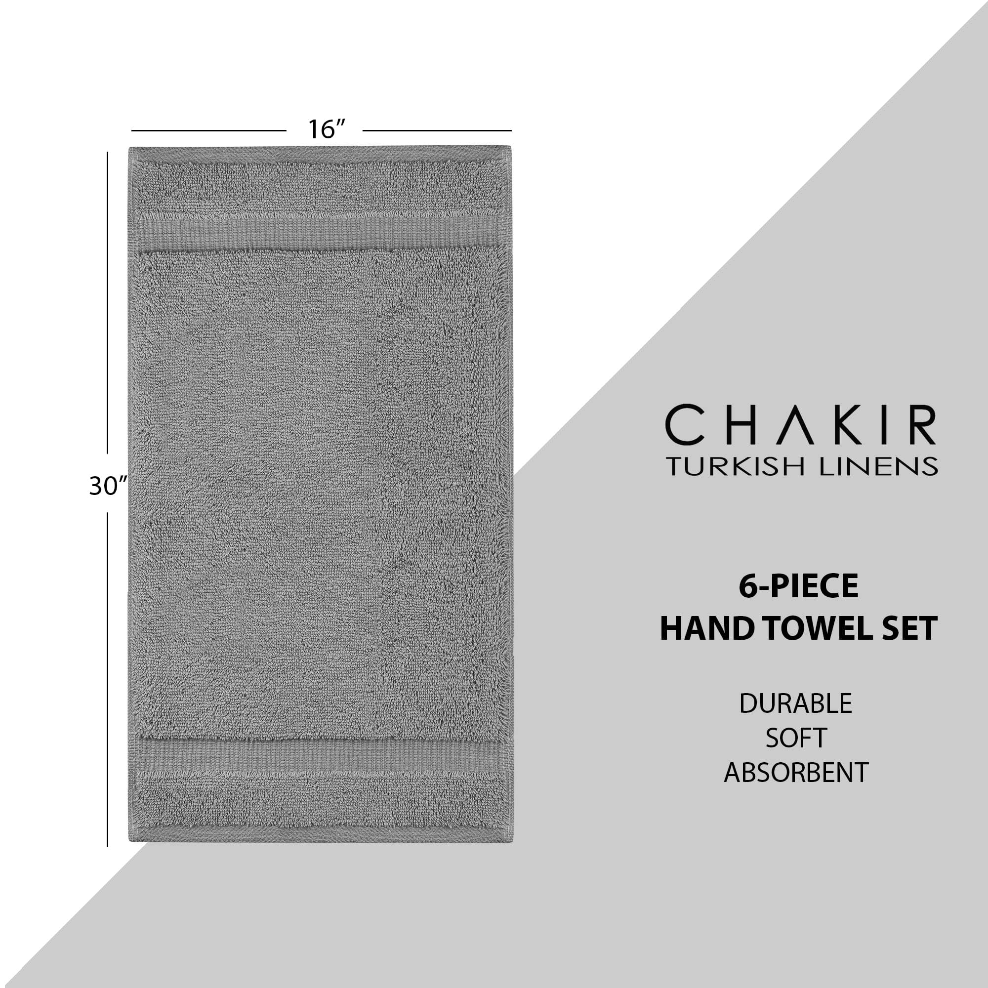 Chakir Turkish Linens Toallas turcas 100% algodón de Calidad de Hotel y SPA, Suaves y absorbentes (6 Toallas de Mano, Gris)