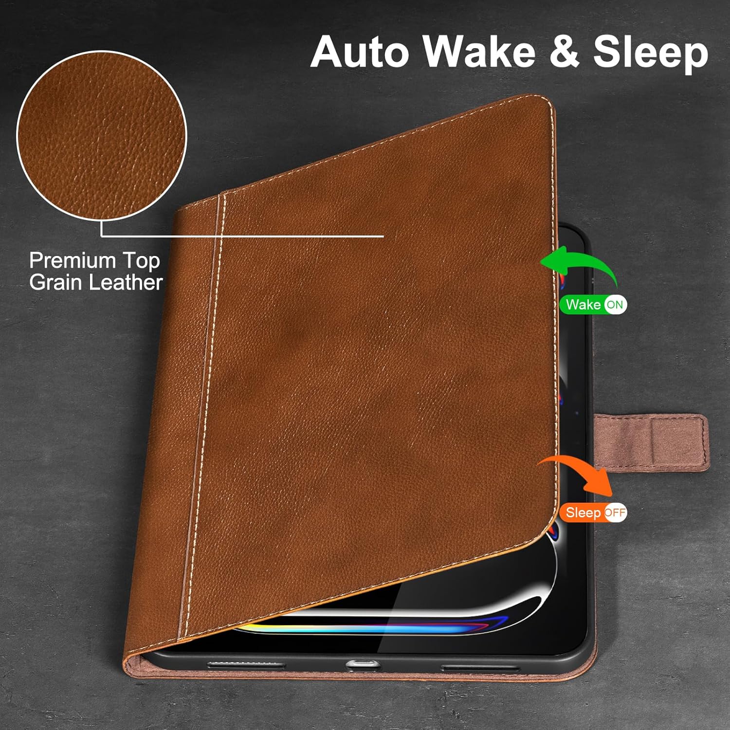 Gexmil Genuine Leather Case for iPad Pro 13 Inch (M5/M4) 2025/2024 with Magnetic Closure,Adjustable Stand,Protective Shockproof Premium Leather Smart Folio Cover Auto Sleep/Wake,Yellow Brown