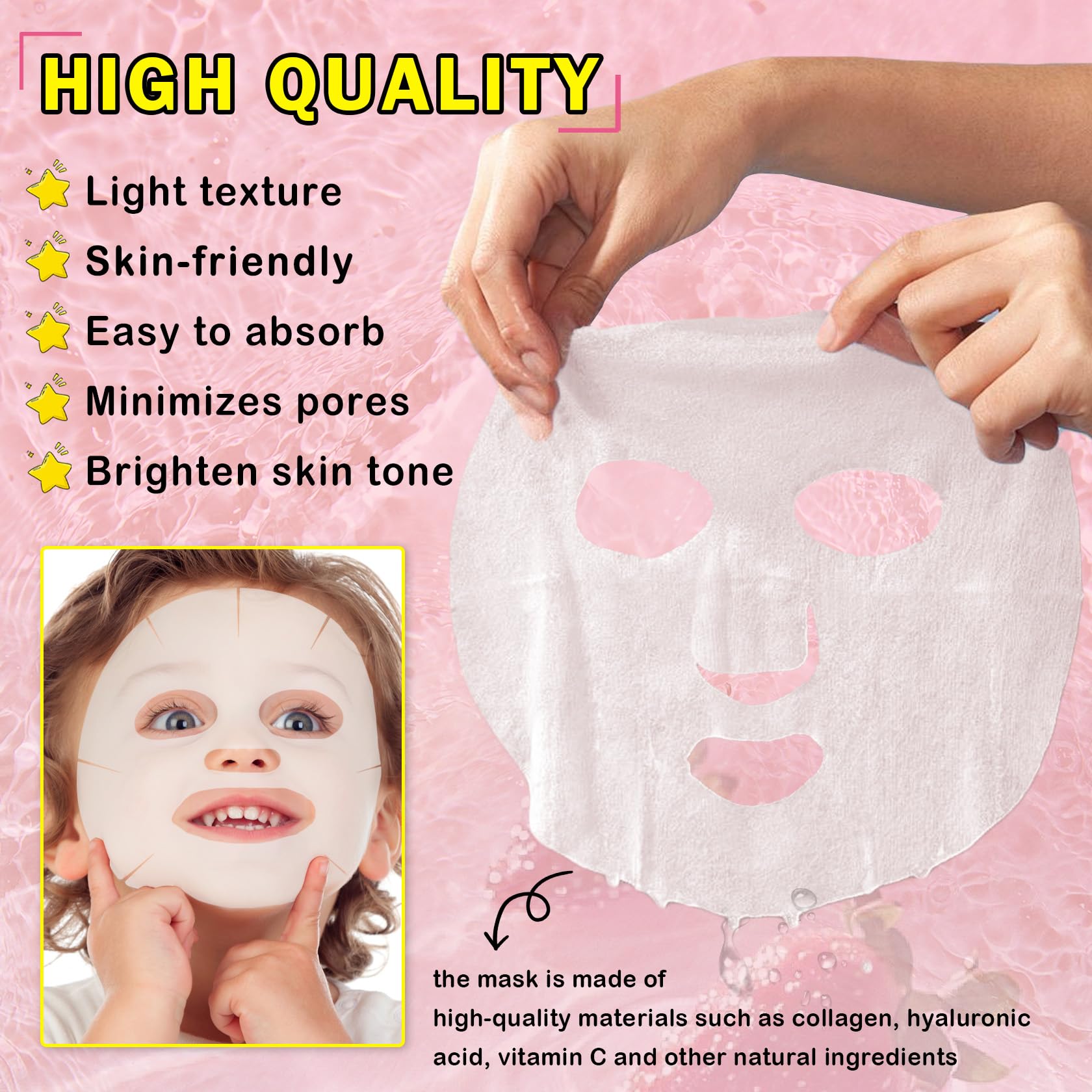 Packung mit 10 Gesichtsmasken für Kinder, Spa, Frucht-Gesichtsmasken für die Hautpflege von Kindern, feuchtigkeitsspendende Gesichtsmasken für die Hautpflege
