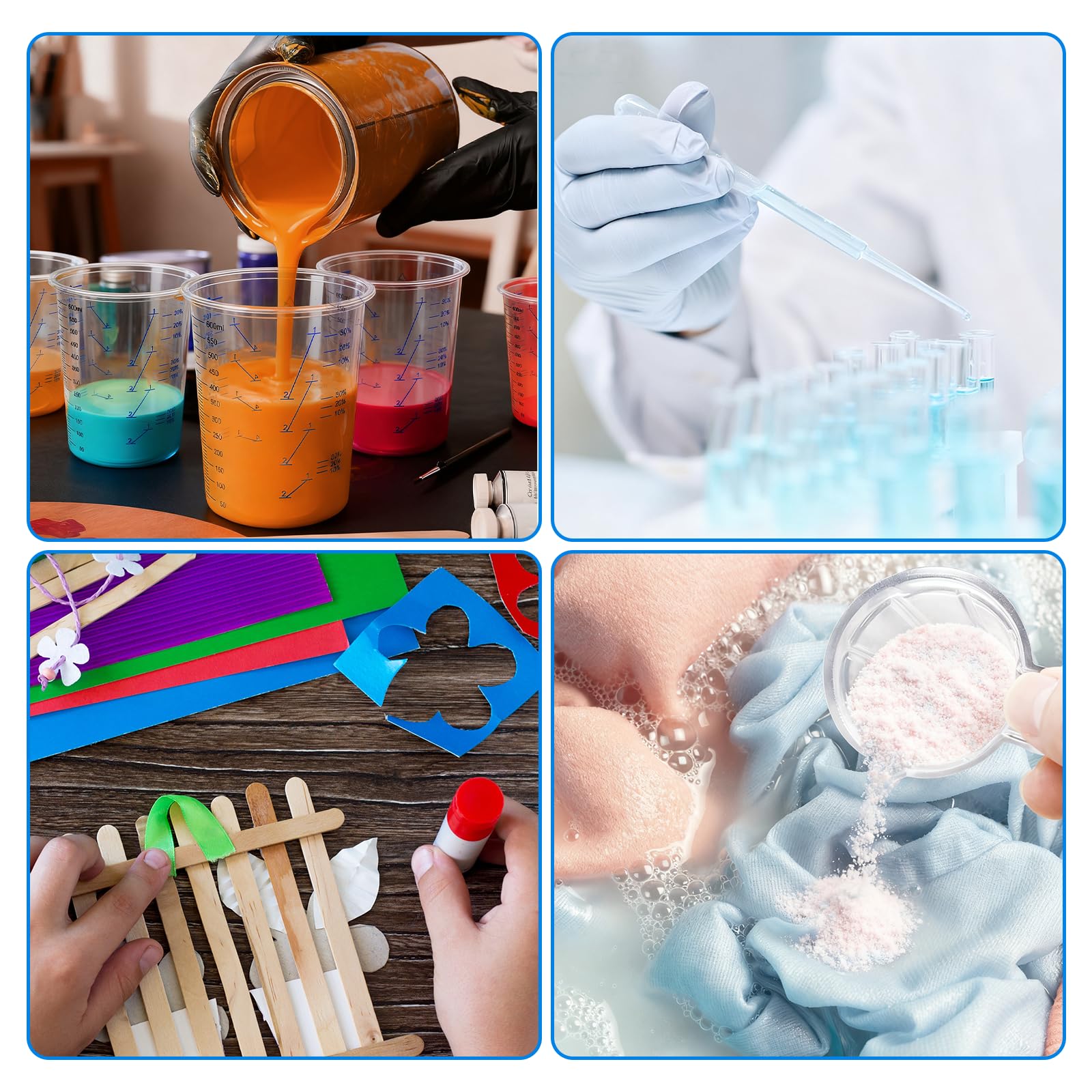 Bicchieri per miscelazione Vernice 600 ml 40 pezzi Set di Bicchieri per Miscelazione Bastoncini per Mescolare Epossidica con Manico Pipette | con Rapporto di Miscelazione Chiaro