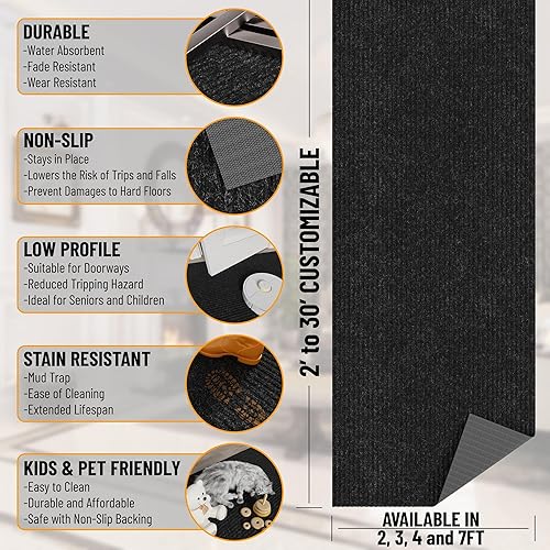 Miniatura 3 de Ottomanson Scrabe Rib Collection - Alfombra impermeable antideslizante de goma, diseño sólido, de 2 x 25 pulgadas, para interiores y exteriores, 2