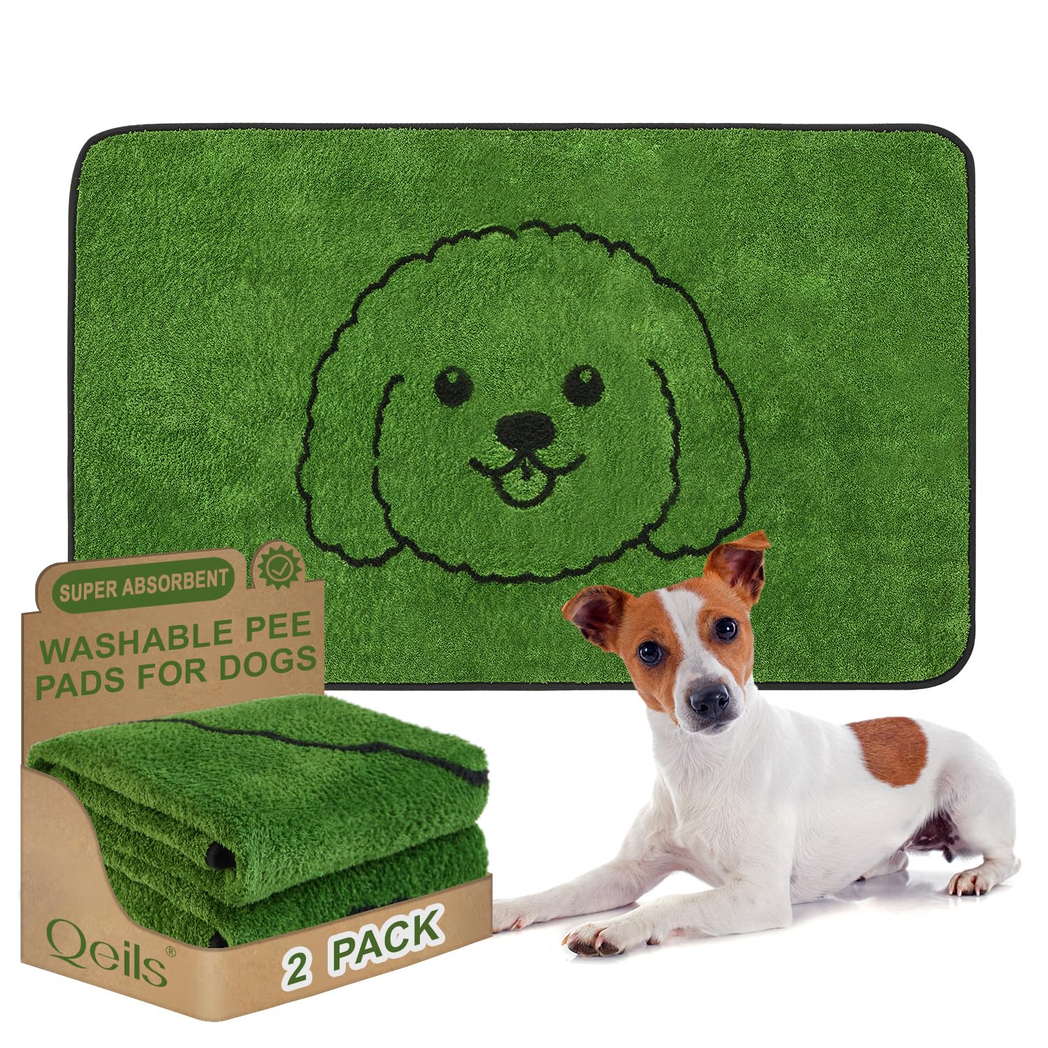 Qeils Reusable Puppy Pads, Washable Pee Pads for Dogs 2 Pack Durable Absorbent Leakproof Dog Training Pads for Home or Travel, Non-Slip Wee Wee Pads