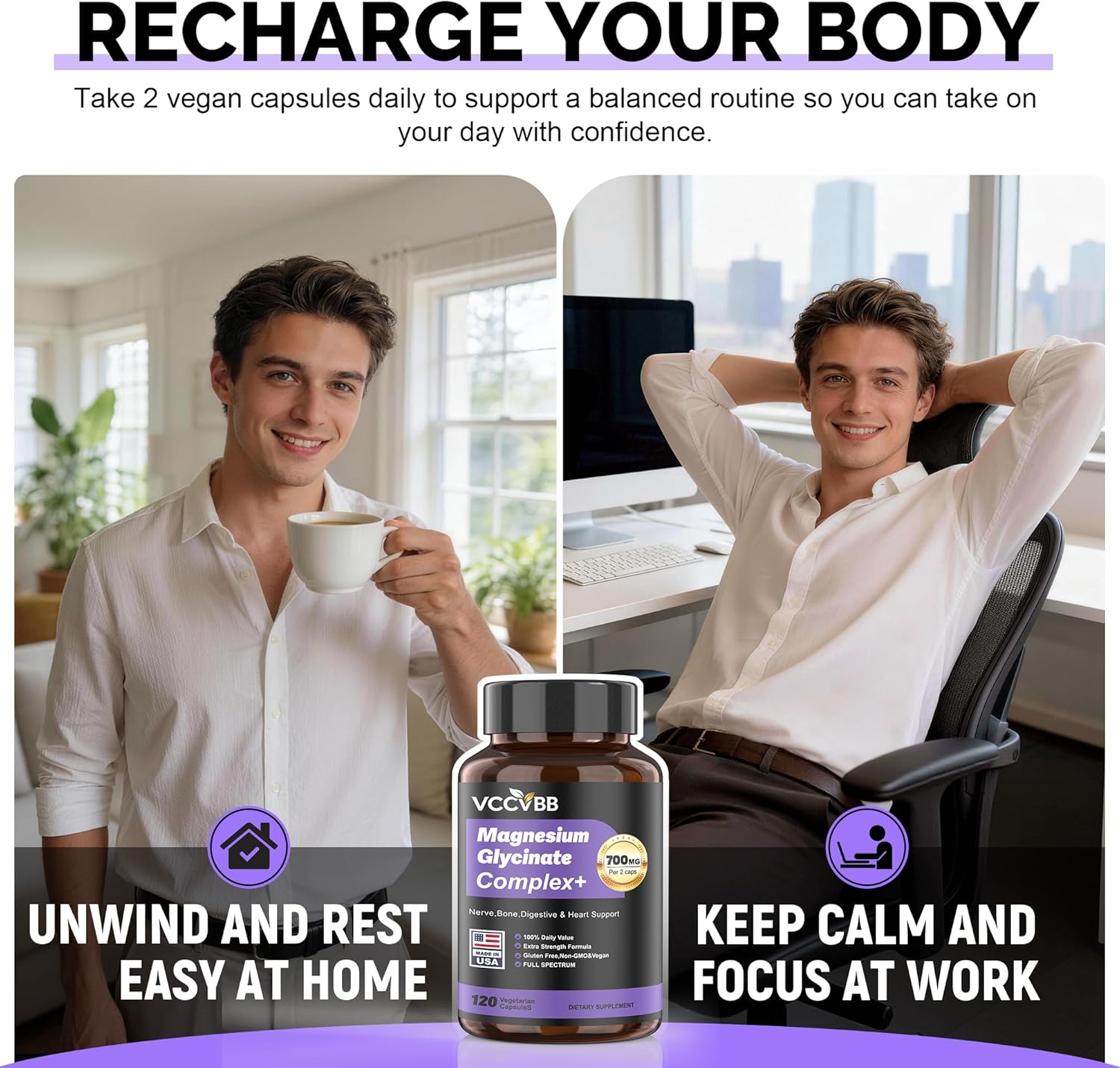 Magnesium Complex, Magnesium Glycinate, Elemental Magnesium Supplement with Oxide, Taurate, Citrate, Orotate & Aspartate, Supports Muscle Relaxation, Heart Health, Sleep & Energy | Vegan (700mg) - Image 5