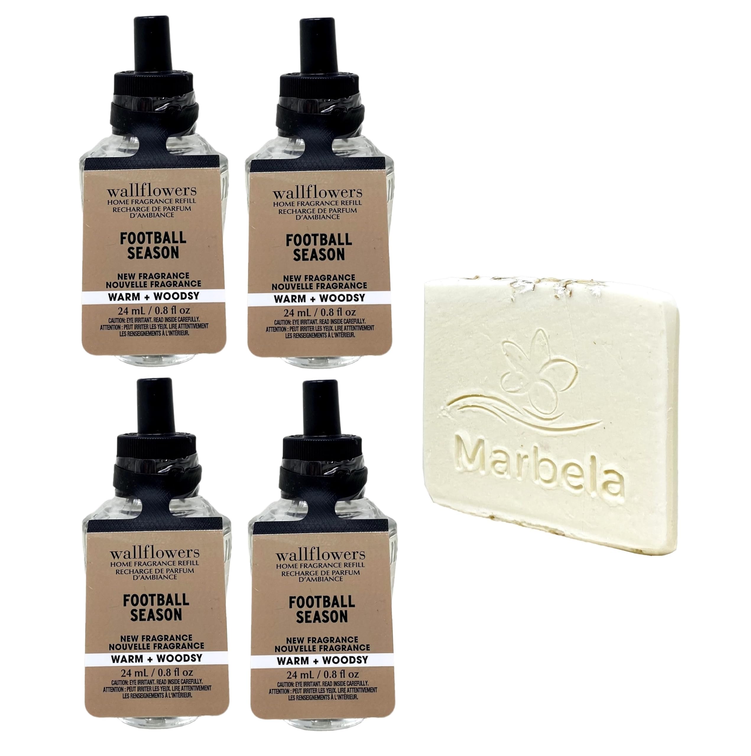 Bath & Body Works Football Season 4 Pack Wallflowers Home Fragrance Refill Bundle with a Natural Oats Sample Soap