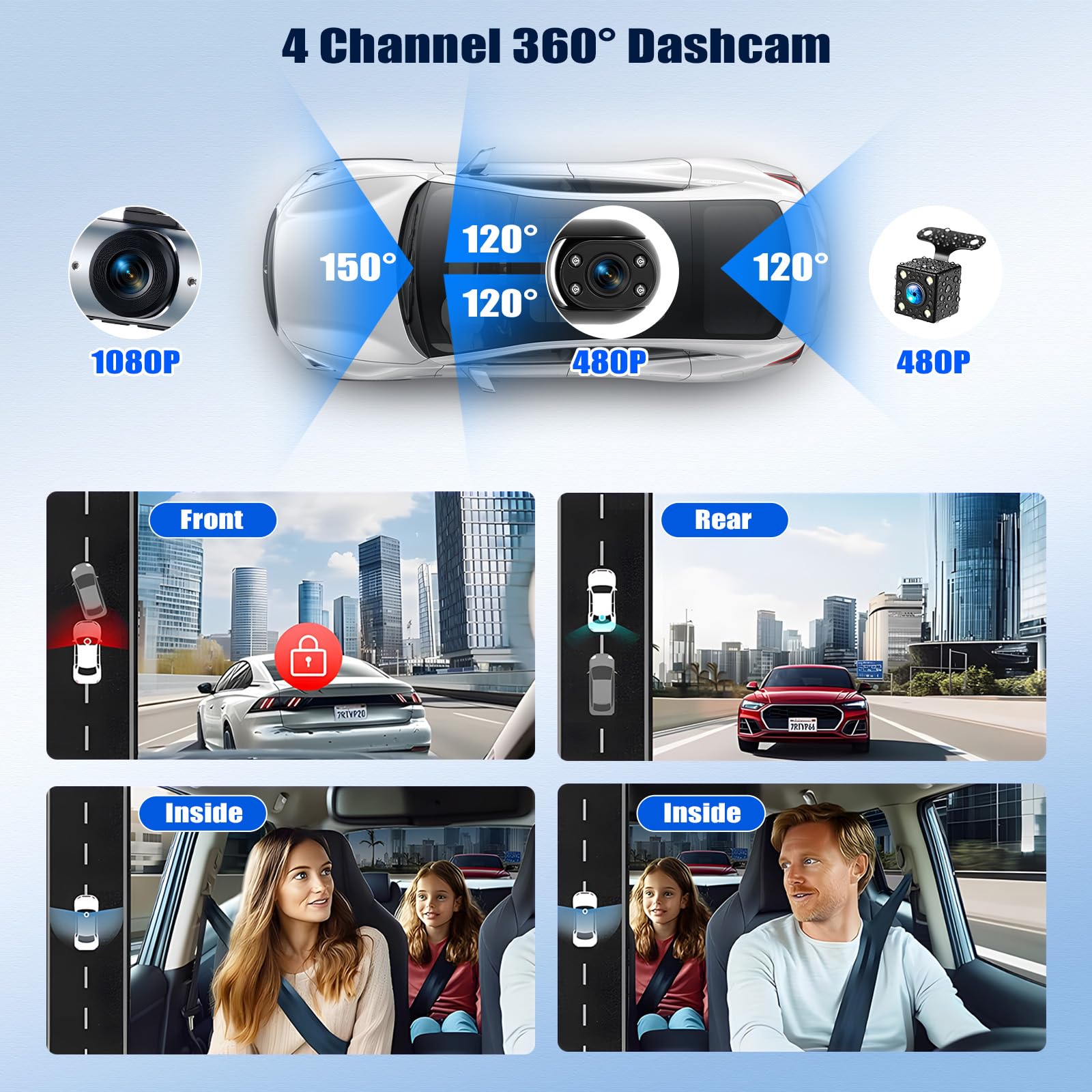 OiLiehu Cámara para Salpicadero 3,16 Pulgadas para Coches, Grabación Frontal e Interior Full HD 1080P, Lente Dual con Gran Angular 150°/G Sensor/Grabación en Bucle/Visión Nocturna