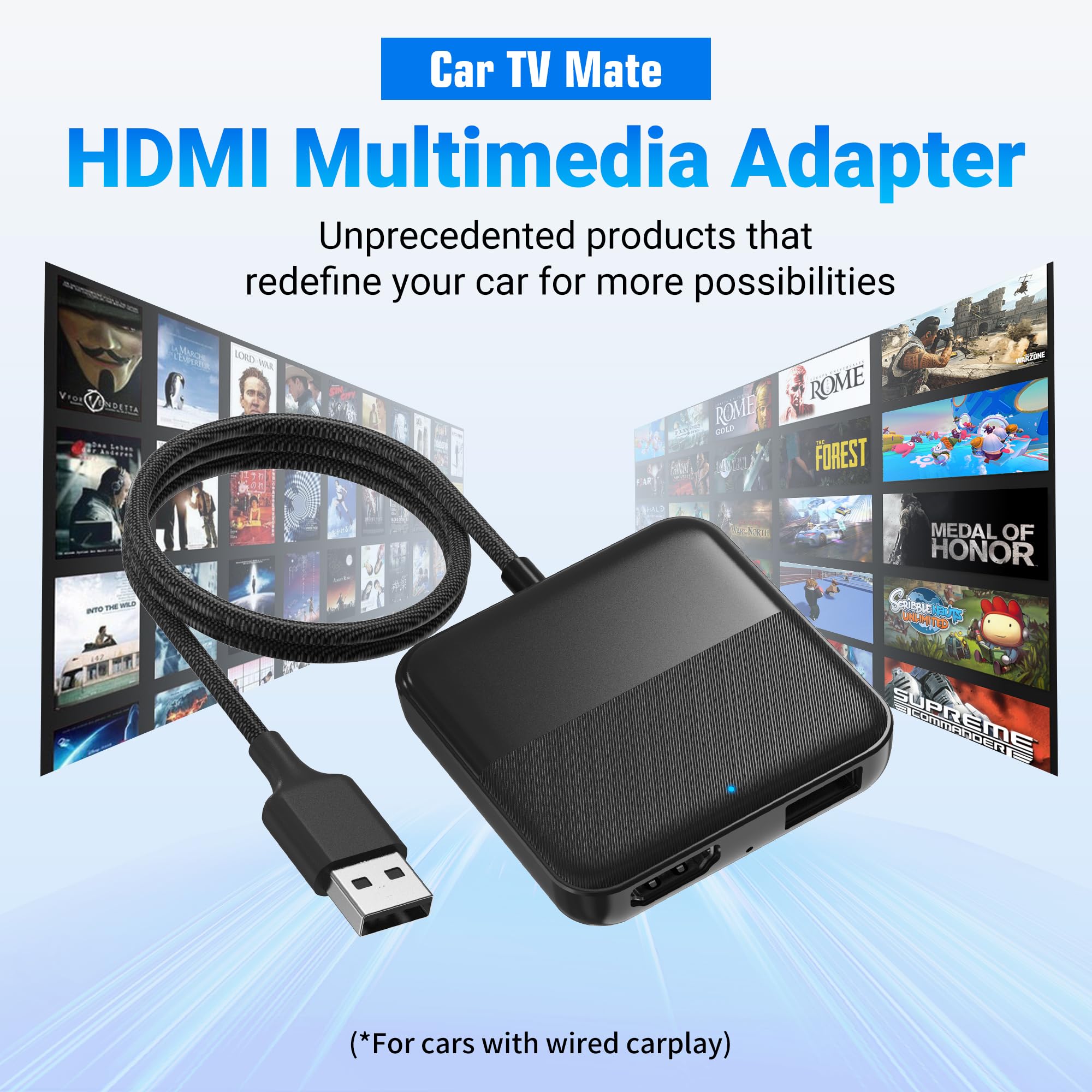 Car TV Mate Pro-Fire TV Stick Convertitore HDMI & Wireless CarPlay Android Auto Adapter Stall Rapido, Nessuna Latenza, Convertitore Porta USB per OEM Factory Carplay Plug & Play