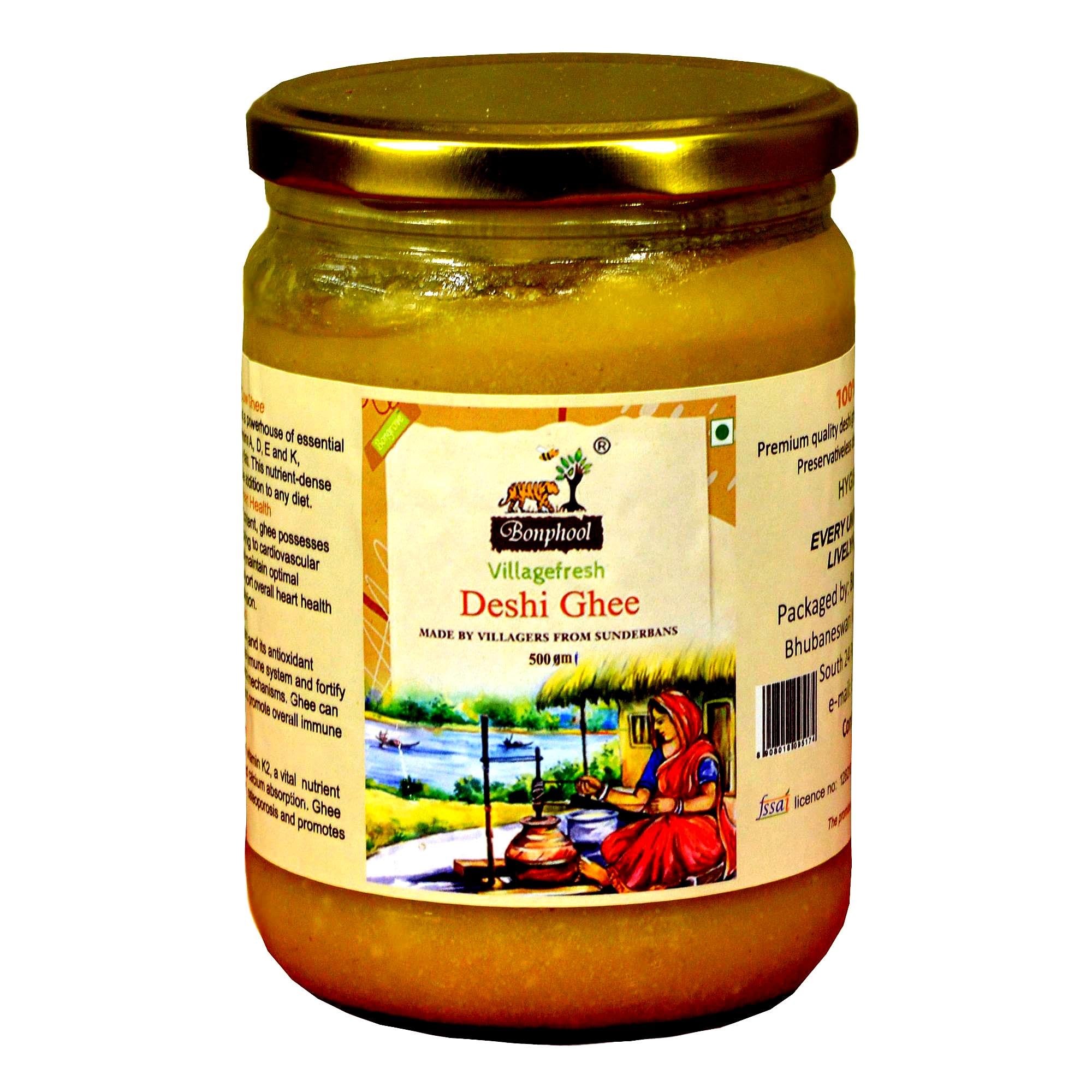 Bonphool A2 Desi Cow Ghee (500ml) | Pure & Healthy | Bilona Method A2 Indicus Cow Ghee | Grass-Fed & Curd-Churned | Lab-Tested | Glass Jar