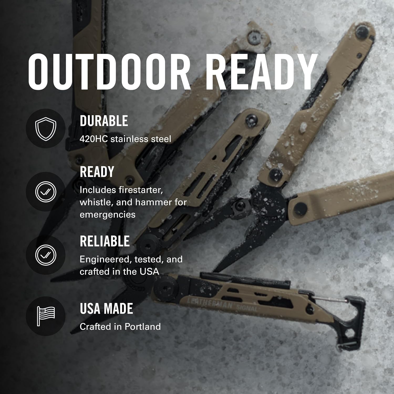 LEATHERMAN, Signal, 19-in-1 Multi-tool for Outdoors, Camping, Hiking, Fishing, Survival, Durable & Lightweight EDC, Made in the USA, Coyote Tan