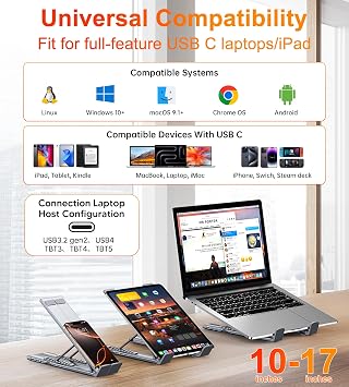 Mukiya USB C Laptop Docking Station Stand, 8 in 1 Hub 4K HDMI, Dock Stand | Laptop Dock Stand with 4K@60Hz, 2*USB A 3.0, PD 100W, USB-C Data, SD&TF, Dock Station Compatible with Acer/Dell XPS/HP/Mac
