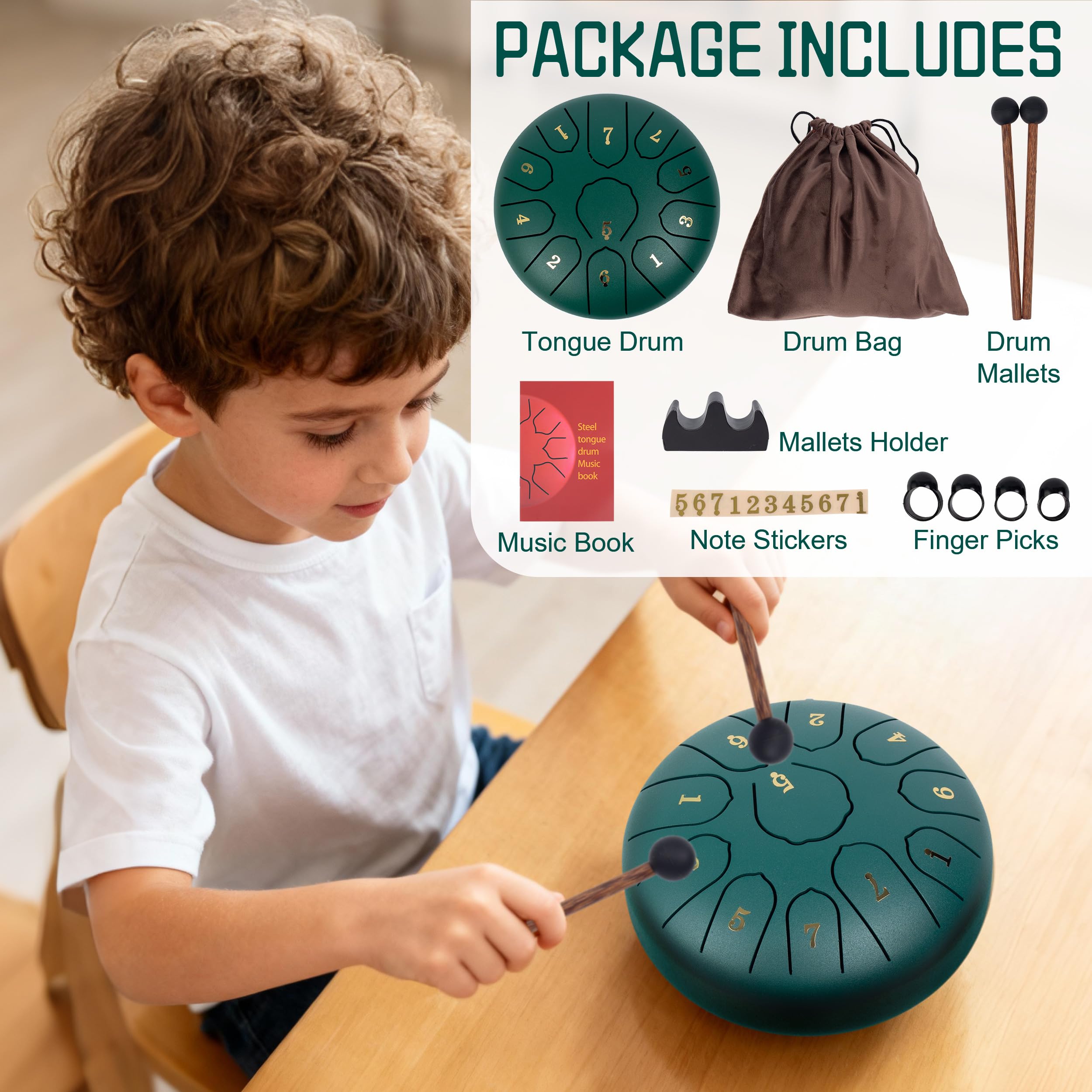 Tambor de lluvia para exterior, 6 pulgadas, 11 notas, tambor de lengua de acero, instrumento principal de acero para yoga, meditación, educación musical, regalo, verde