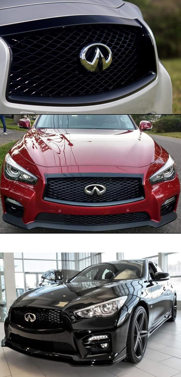 High Glossy Black Out Front Hood Upper Grill Grille Replacement Compatible for 2014-2017 Infiniti Q50