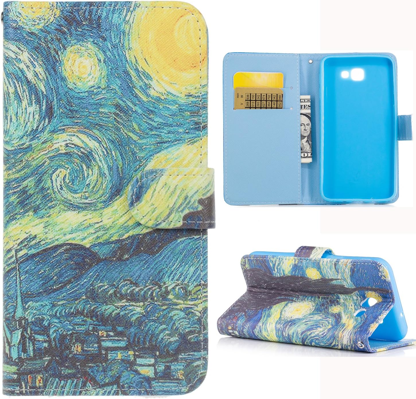 J7 V Case, J7 Perx Case, J7 Sky Pro Case - Van Gogh Starry Night Pattern PU Leather Wallet Card Holder Pouch Flip Case Cover for Samsung Galaxy J7 V / J7 2017 / J7 Prime / J7 Perx / J7 Sky Pro