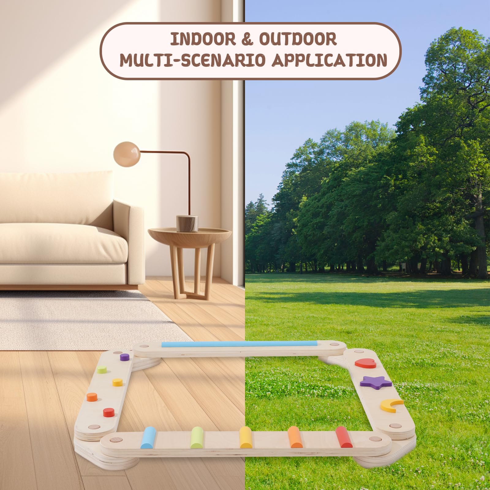 Holz Kleinkinder Schwebebalken Bunte Hindernisstange,Balancierbalken Kinder Montessori Spielzeug für Drinnen und Draußen,Holz-Balance-Board für Kinder für Koordination und Stabilität ab 3-7 Jahren