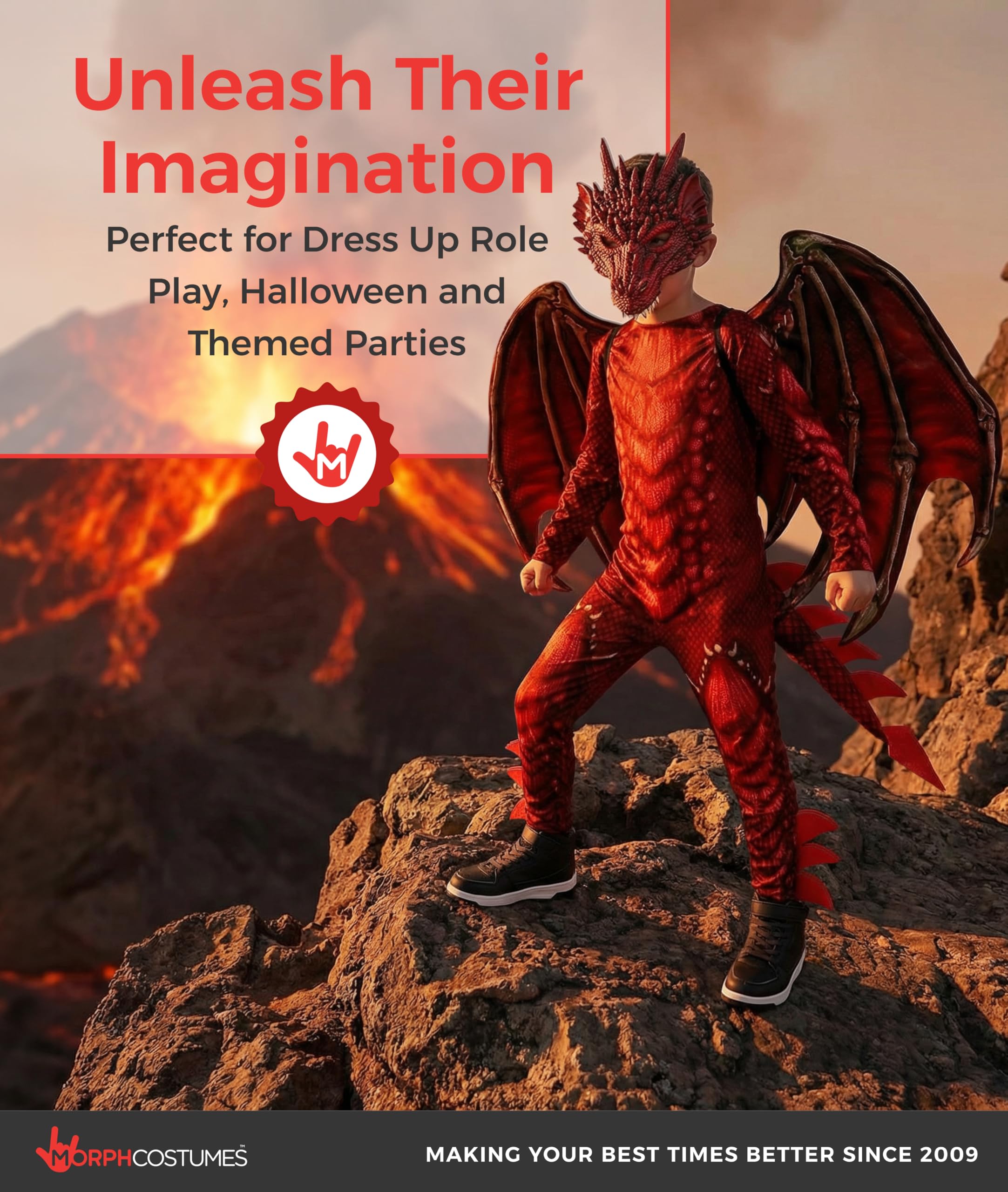 Morph Drachen Kostüm Kinder, Kostüm Drache Kinder, Drachenkostüm Jungen und Mädchen für Halloween, Karneval und Fasching