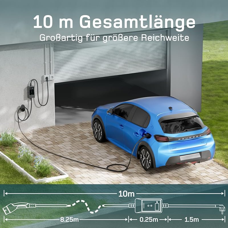 dé Elektromos Autó Töltőkábel Type 2 Schuko 3.7 kW 10m LCD Kijelzővel - Univerzális EV Töltő Tesla, VW, MG4, Zoe és Más Elektromos Járművekh