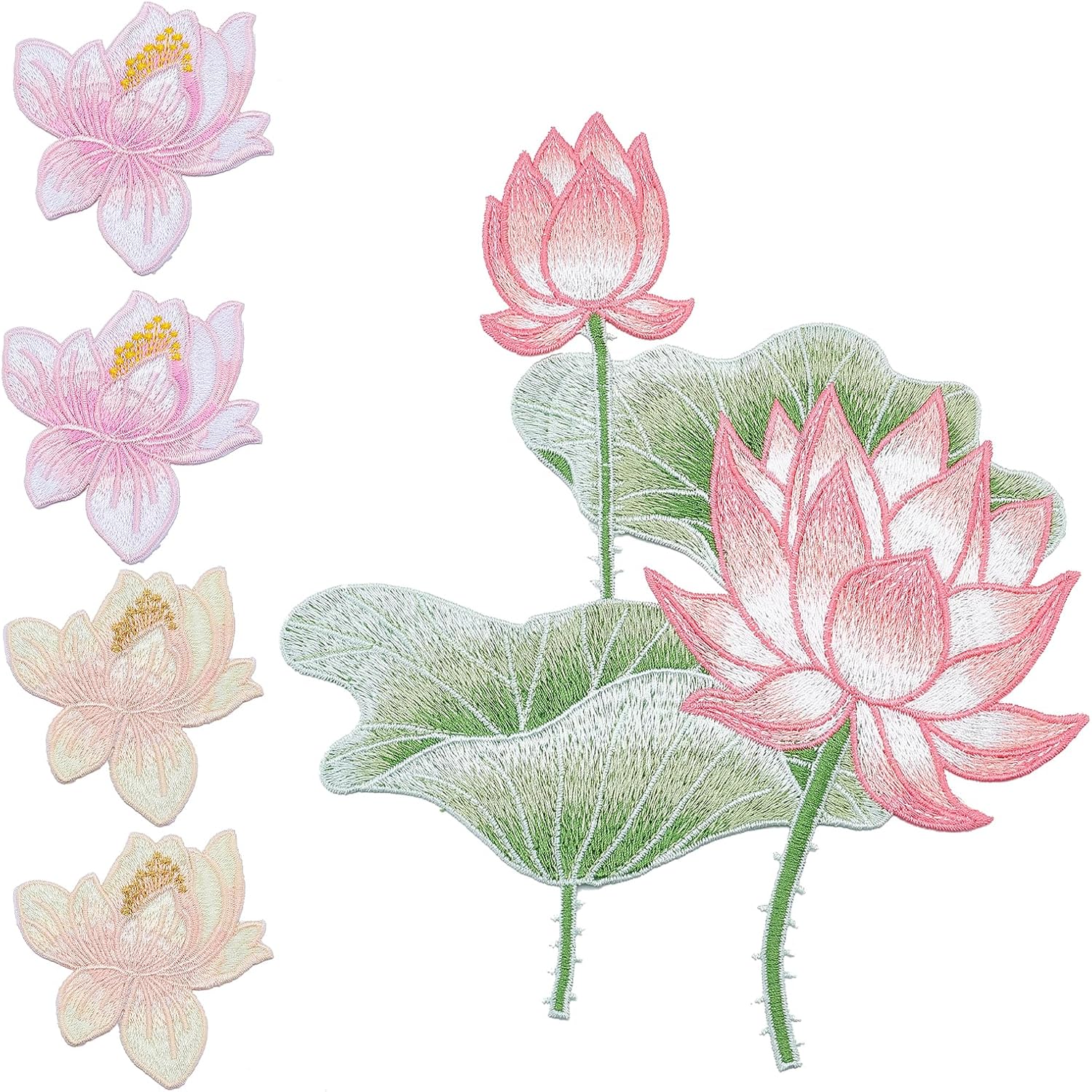 5 PCS Lotus Flower Embroidery Applique, 8 x 8CM Decorative Patches, Floral Sew on Stickers for Clothing T-Shirt, Jacket, Handmade Sew Garments, DIY Craft