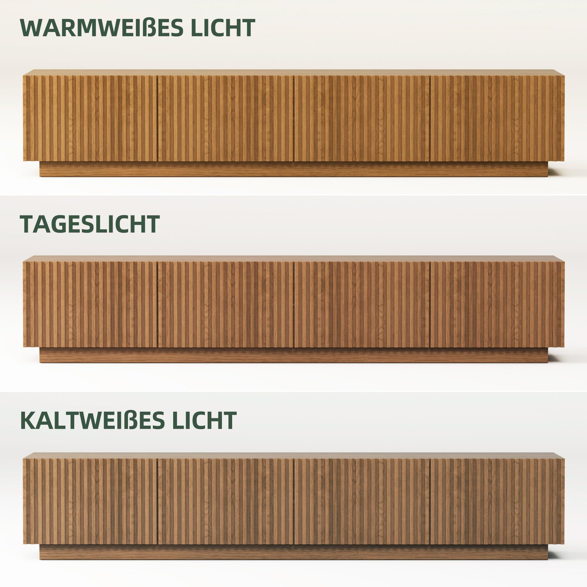 KAANAA TV Schrank 220cm mit Lamellentüren, TV Lowboard Nussfarbe | 220cm TV Lowboard, Lamellentüren, Nussfarbe Holzoptik, großer Stauraum, Kabelmanagement, für Fernseher 75–90 Zoll