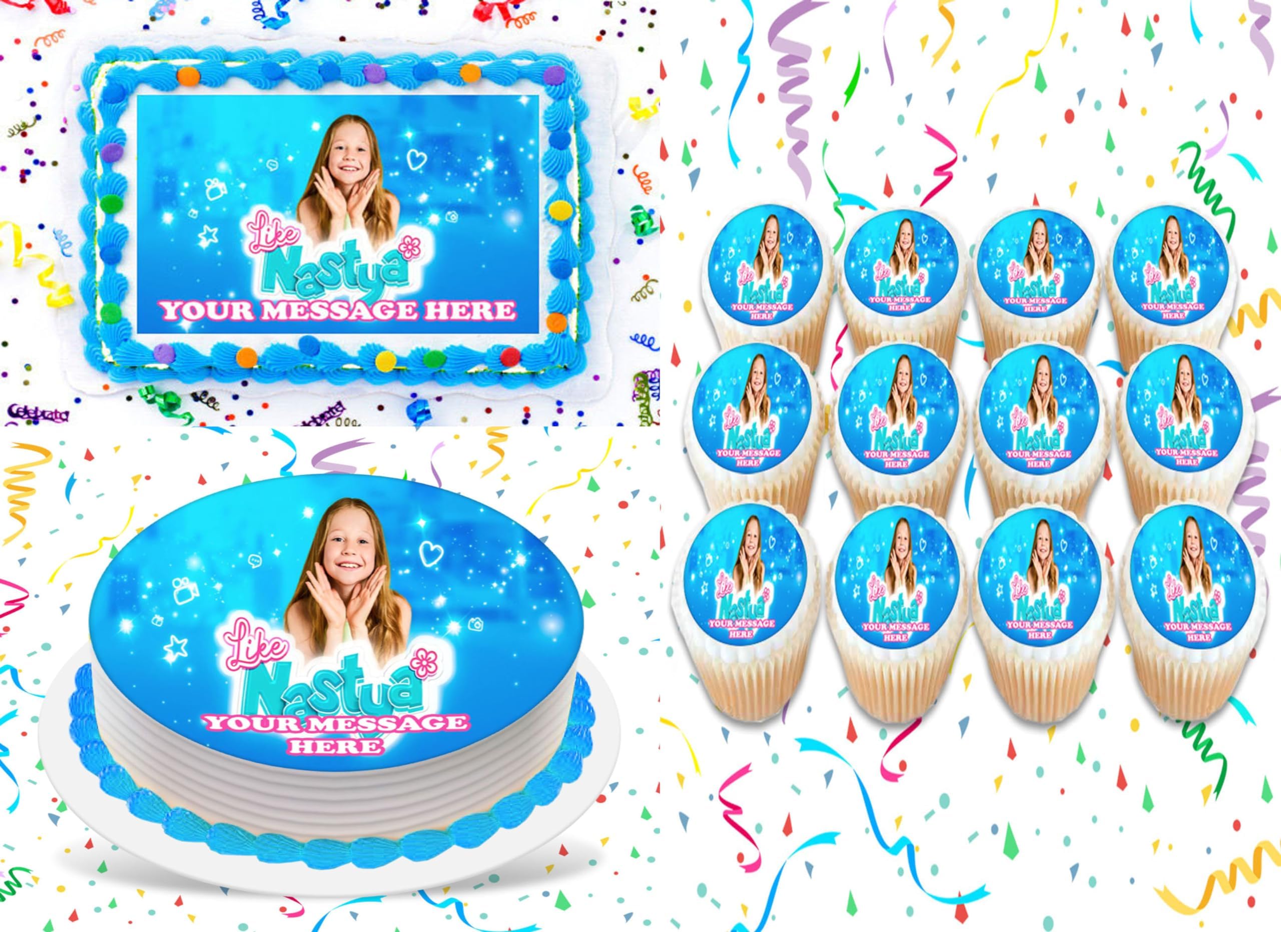 Like Nastya Cake Topper Edible Image Personalized Cupcakes Frosting Sugar Sheet (2" Cupcakes (12))