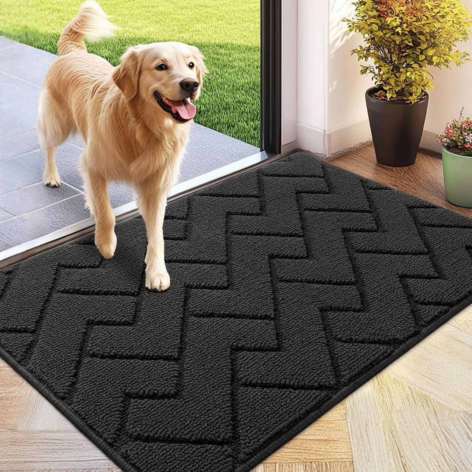 Door Mat 60x90cm, Indoor DoorMat Washable, Doormat Indoor Dirt Trapper Non-slip, Absorbent Inside Entrance Rug Floor Mat for Entryway, Patio, Garden, laundry Room,Pets- Dark Grey
