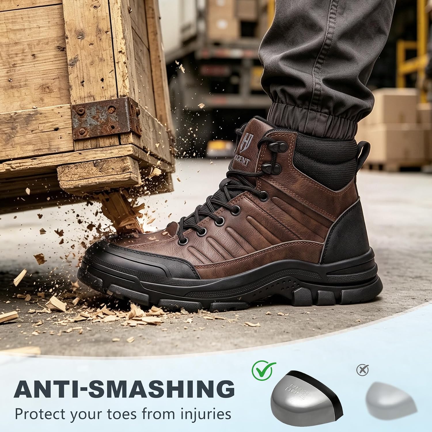 Hogent Steel Toe Boots for Men Women, Waterproof Slip Resistant Work Boots