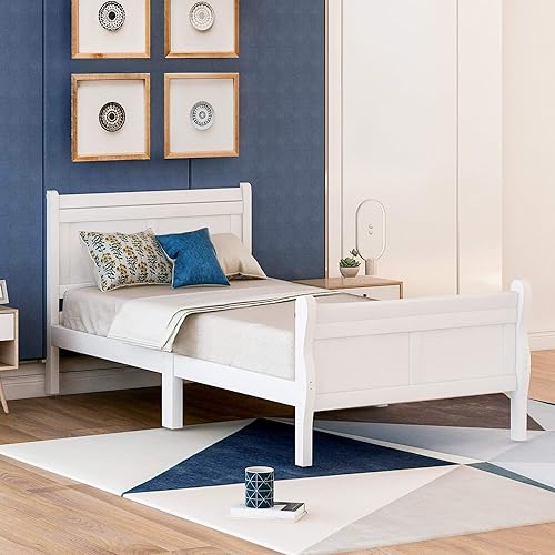 Miniatura 6 de Harper & Bright Designs Base de cama con plataforma de madera, base de colchón, cama de trineo con cabecera, estribo, soporte de listones de madera