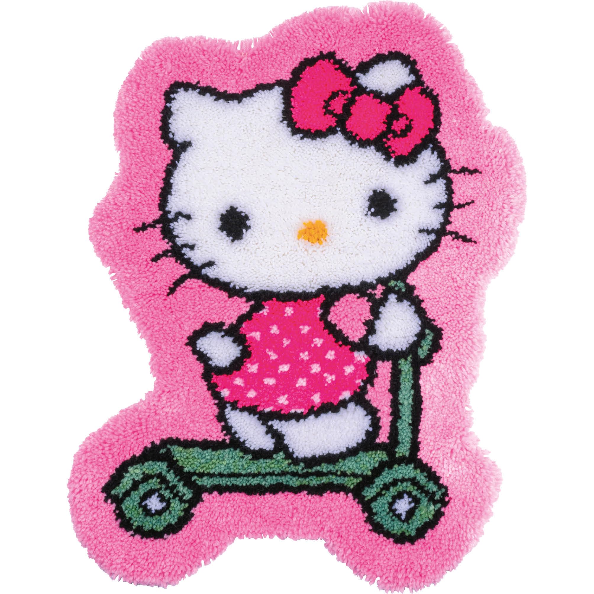 VERVACO Knüpfteppich Set DIY Handarbeit Set Knüpfset für Anfänger HELLO KITTY Teppich zum Selber Knüpfen Basteln Erwachsene Kreativ 55 x 75 cm Latch Hook Kit Knüpfhaken Zubehör Haus Dekoration