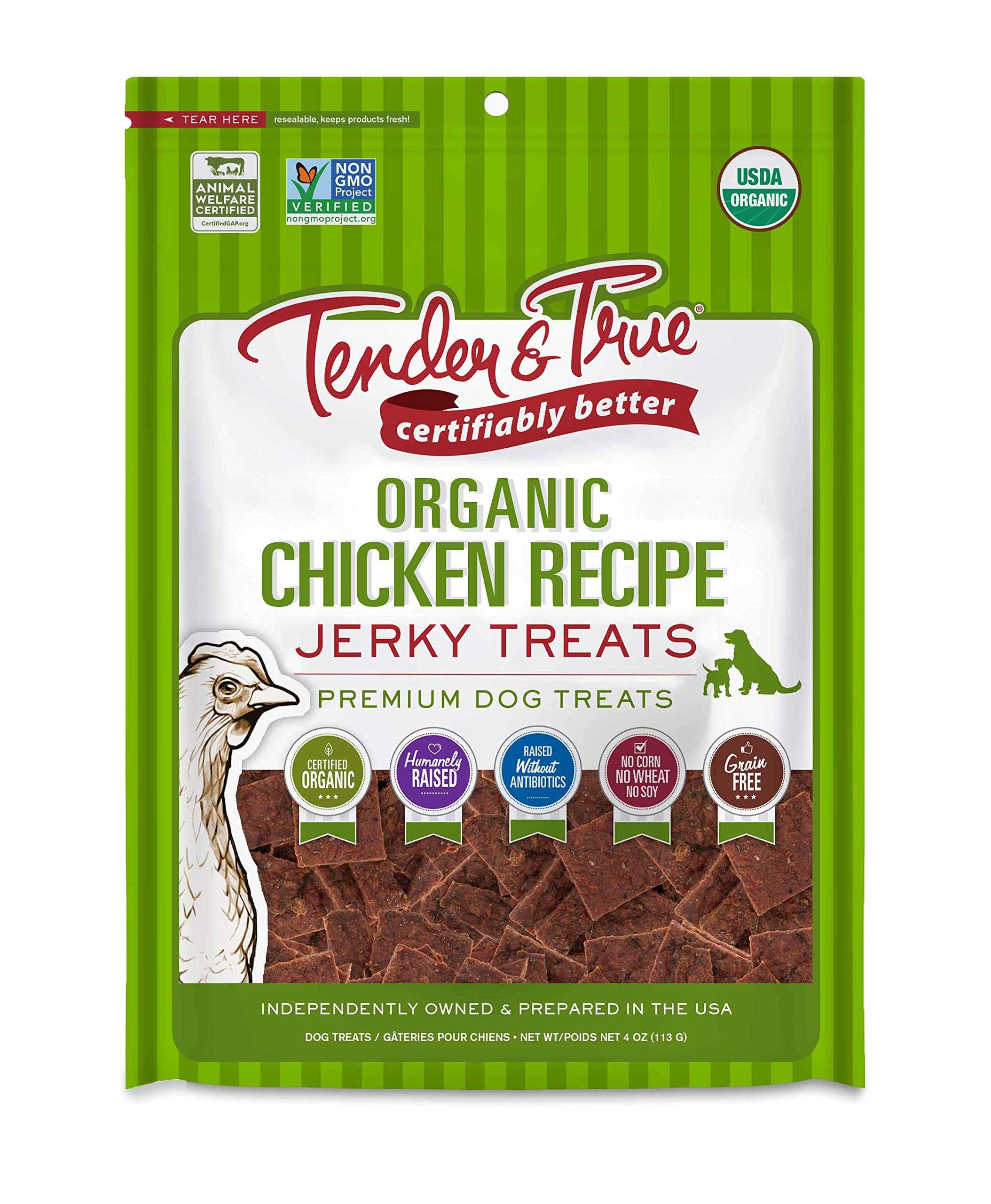 Tender & True Organic Chicken Jerky Treat, 4 oz bag
