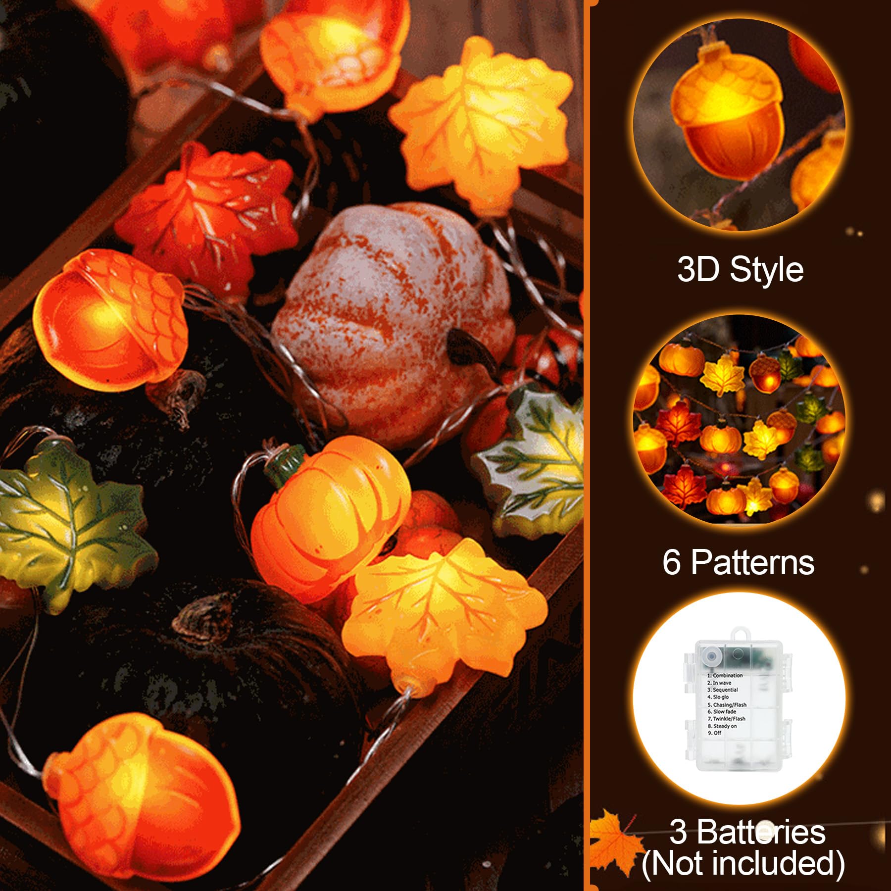 Guirlande Lumineuse Automne Feuilles D'érable LED - Rideau De Lumière Avec Télécommande, Minuterie, 8 Modes - Déco Thanksgiving, Halloween, Noël - 11