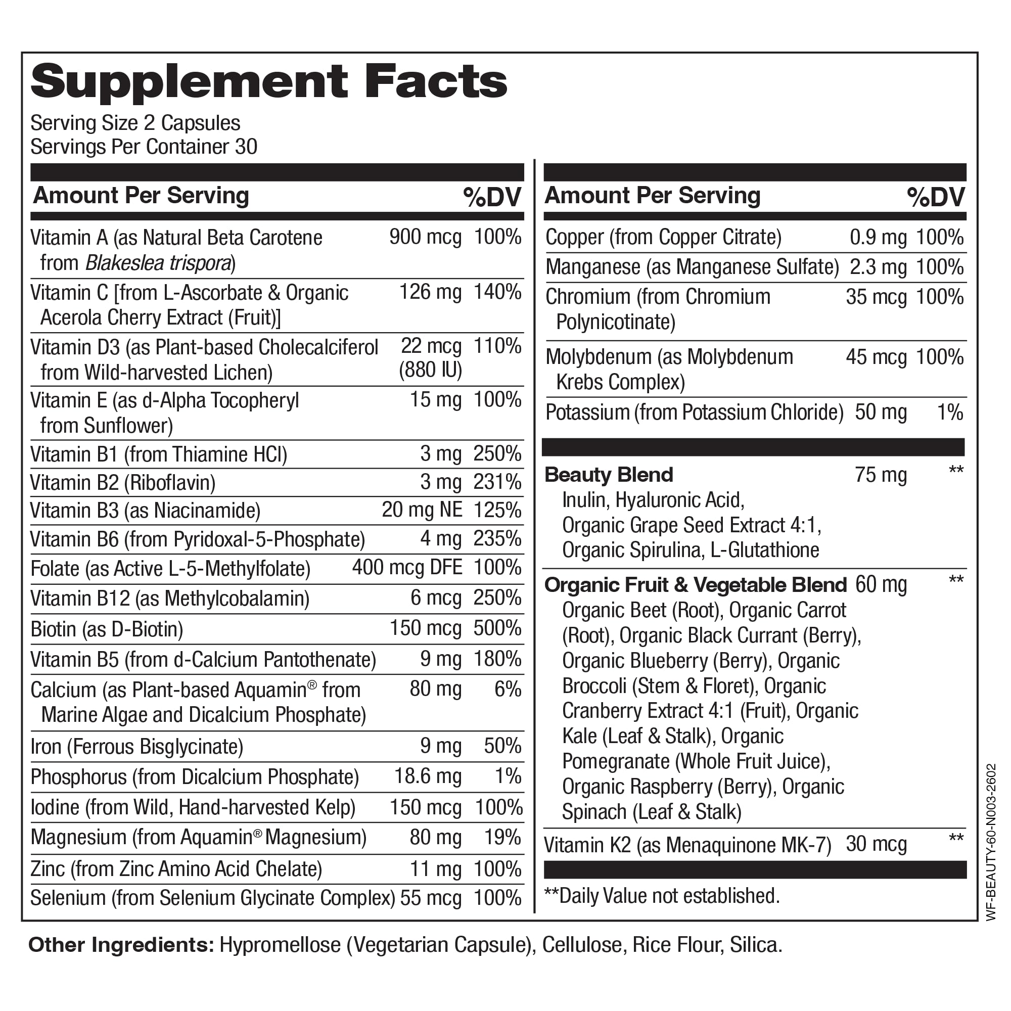 NATURELO Whole Food Multivitamin with Extra Hair, Skin and Nails Support - Beauty Blend with Hyaluronic Acid & Grape Seed - High Potency Biotin, Vitamin C, and Glutathione - 60 Vegan Capsules — Amazon image 3