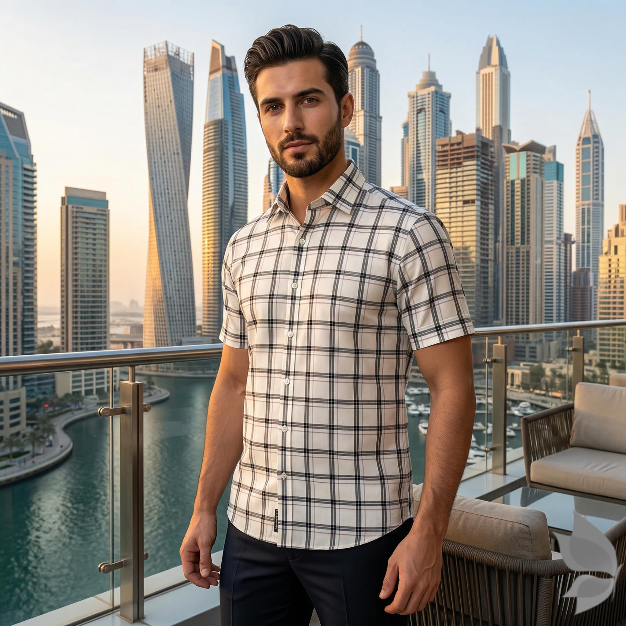 J.Hampstead Moretti Premium Egyptian Collection with 100% Giza Cotton White (Cream) Colour Checkered Pattern Unstitched Shirt Fabric of 1.6 mts - Made In Italy / VV2537-image-46
