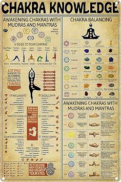 Chakra Knowledge Poster Multi Wall Decor Art for Yoga Chart Metal Tin Sign School Metal Tin Signs 8x12 Inch