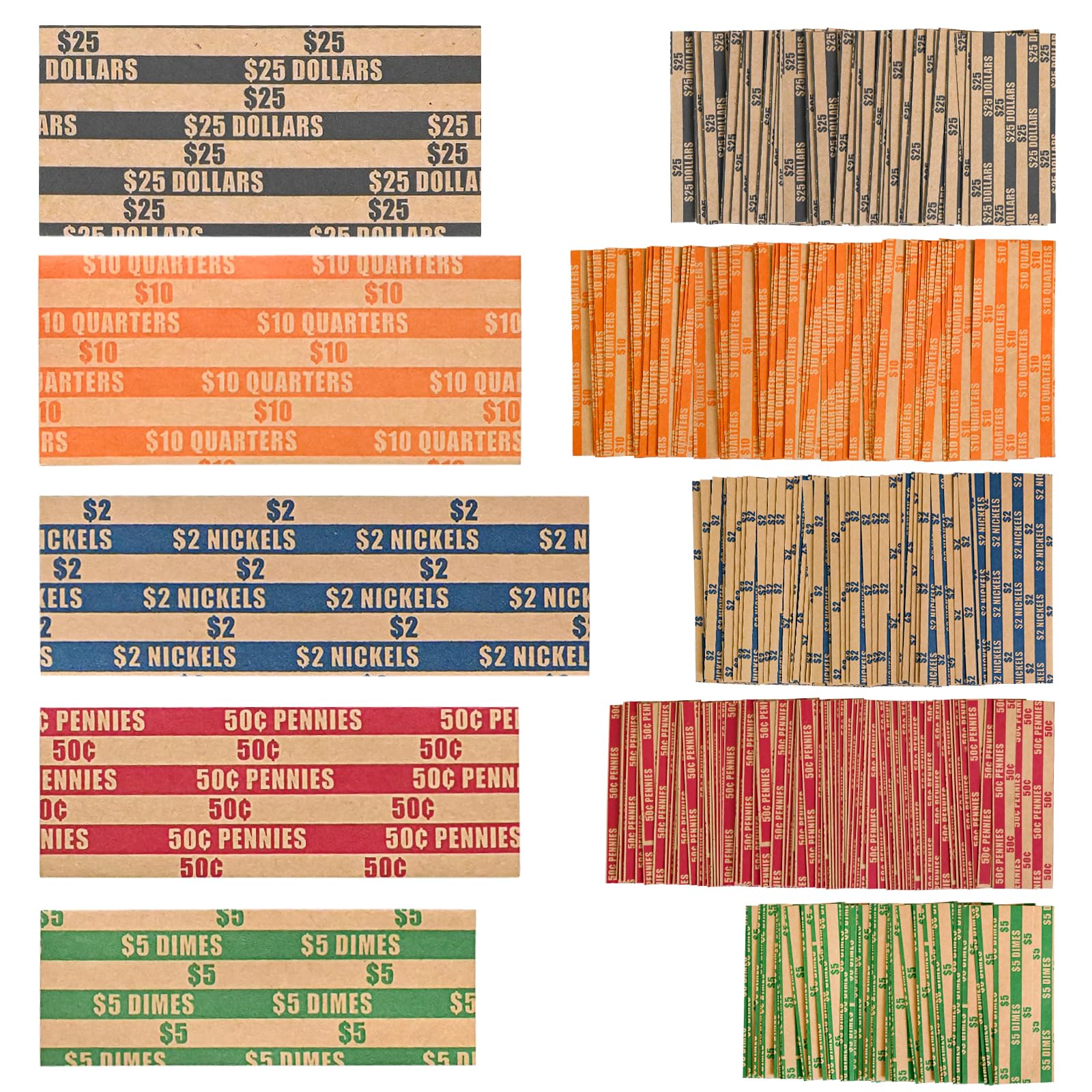 LLIKED 350 Assorted Flat Coin Wrappers Pennies Quarters Nickels Dimes