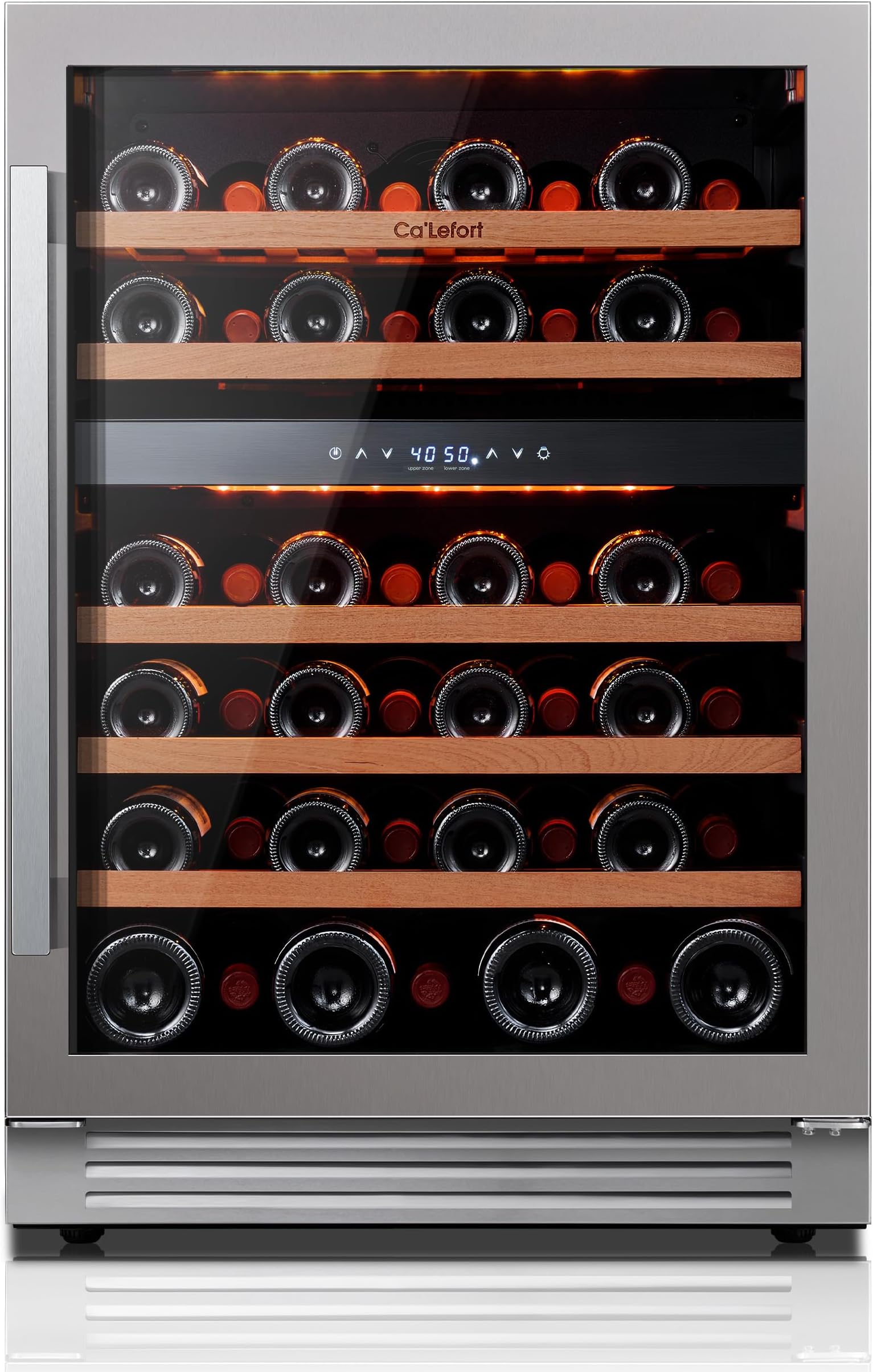 Ca'Lefort 24 Inch Wine Fridge, 46 Bottle Wine Cooler Refrigerator, 40-65°F Wine Refrigerator Glass Door, 3 LED Dual Zone Wine Fridge, Built-in or Freestanding Fridge for Home/Bar/Kitchen (5.65 cu.ft)
