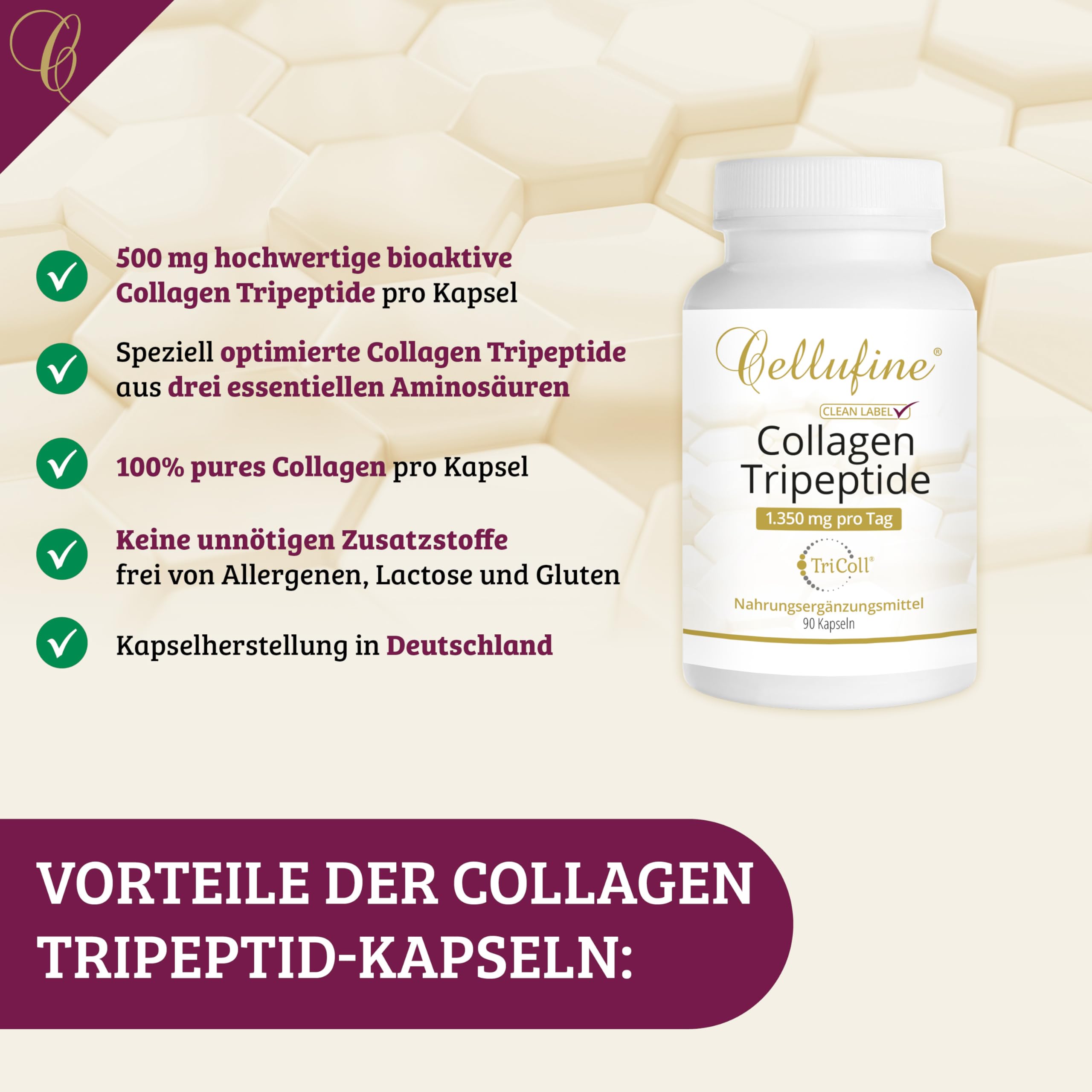 Cellufine® TriColl® Collagen Tripeptide (Rind) - 90 Kapseln