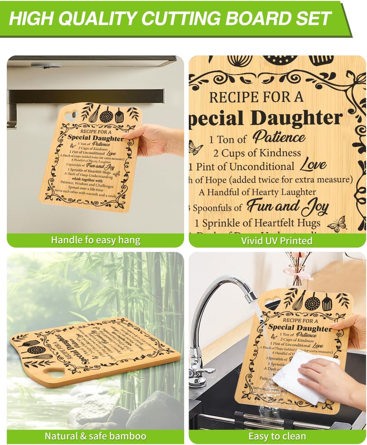 Daughter Gifts from Mom Dad, Valentines Day Gifts for Daughters Recipe for a Special Daughters Cutting Board Set Useful Kitchen Gift for Daughter, Valentine Birthday Gift for Daughter - Image 4