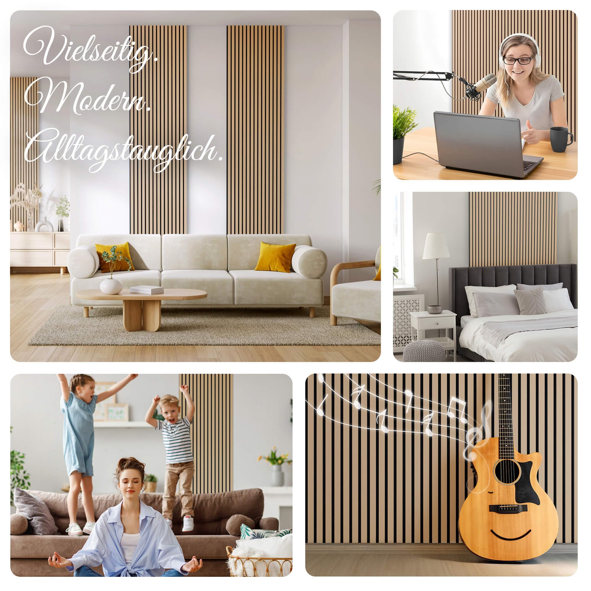 Arebos Akustikpaneele 120x60 cm | Lamellenwand in Holzoptik für Wand & Decke | modernes Wandpaneel mit hoher Schallabsorption | einfache Montage & zuschneidbar | 4er Set für stilvolle Raumakustik
