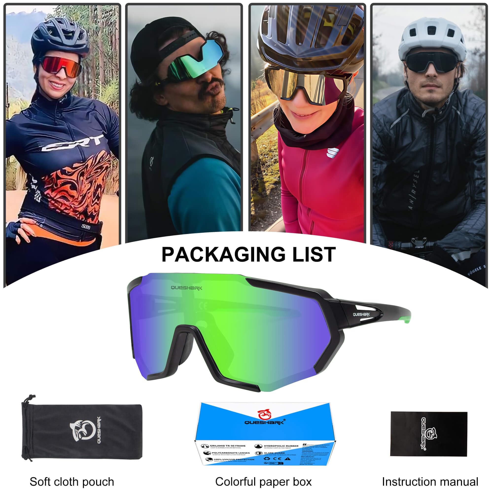 Queshark Occhiali Veloci, Occhiali Ciclismo Uomo e Donna, Leggero & Antiscivolo & TR90 Telaio & Protezione UV400, Occhiali Sportivi Uomo per Ciclismo Corsa Pesca Golf Baseball Pallavolo
