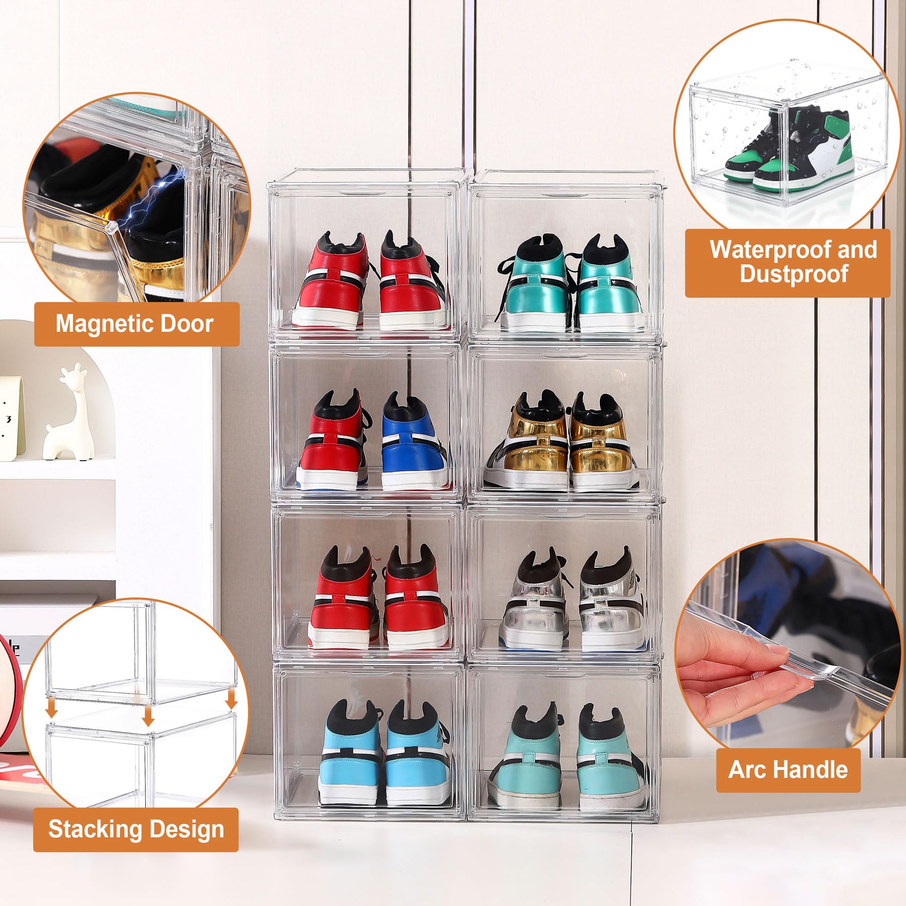 BVBOX 12 Pack Shoe Boxes Clear Plastic Stackable, Larger Clear