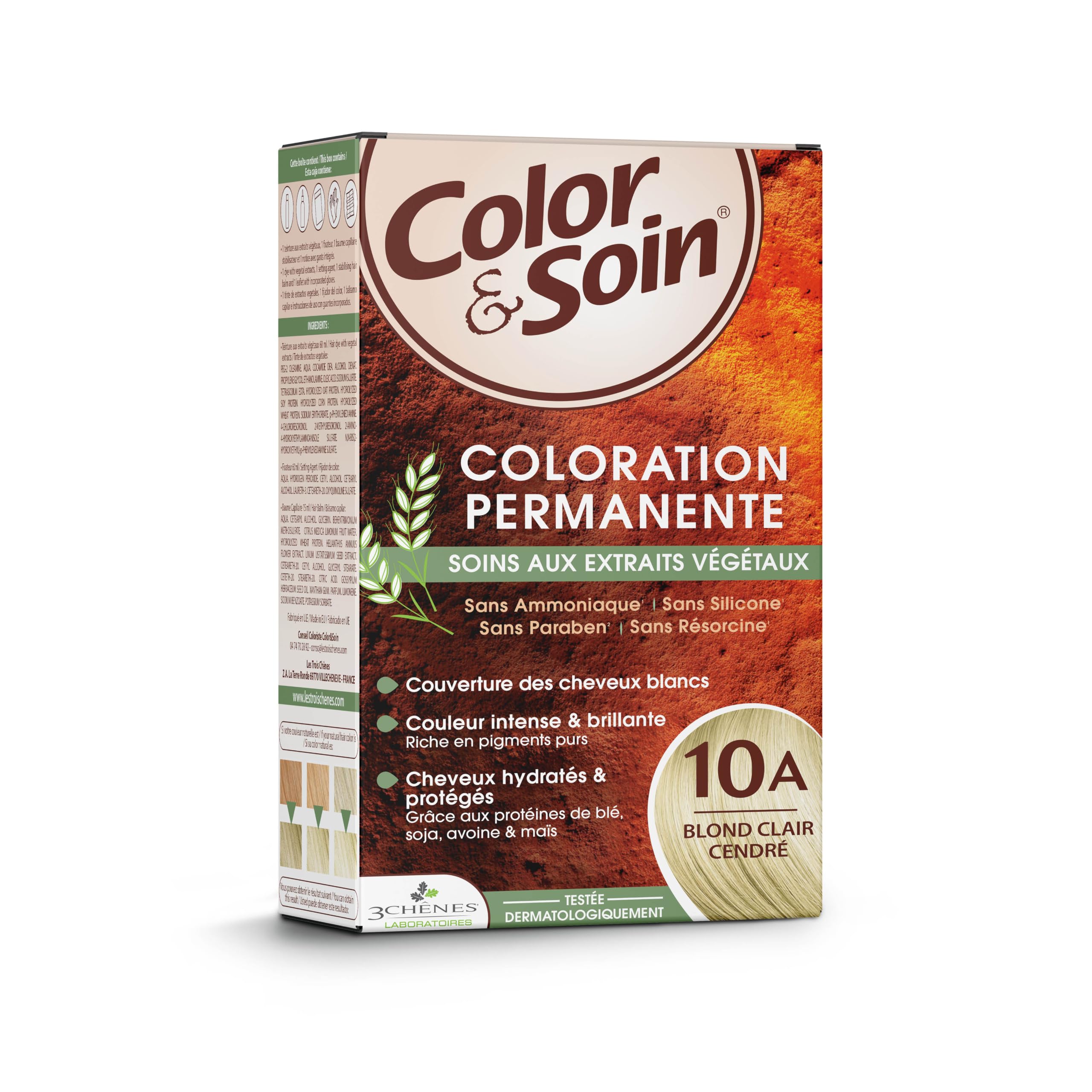 Les 3 Chênes Color & Soin 10A – Blond Clair Cendré – Coloration Permanente Cheveux Femme Sans Ammoniaque – Soin Naturel Brillance Durable – Couvre 100% Cheveux Blancs