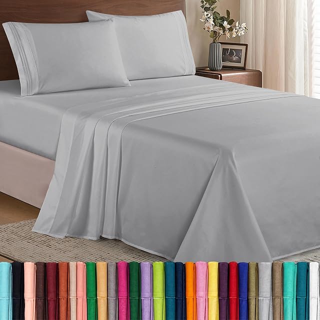 Elegant Comfort Luxury Premium Hotel Quality Microfiber 4-Piece Sheet Set - Wrinkle Resistant, All Around Elastic Fitted Sheet, Deep Pocket up to 16", Queen, Silver