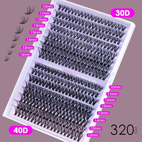 Miniatura 6 de Extensiones de pestañas individuales, 320 unidades, naturales, para colocar en casa, mezcla de pestañas de 0.35 a 0.63 pulgadas de longitud, mezcla