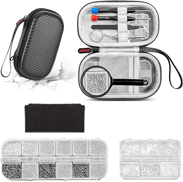 Eyeglass Repair Kit with Screws, Mini Glasses Repair Kit, Eye Glass Repairing Kit with Eyeglass Screws, Silicone Nose Pads, Tweezer, Screwdriver for Eyeglasses,Sunglasses, Magnify Glass and Case