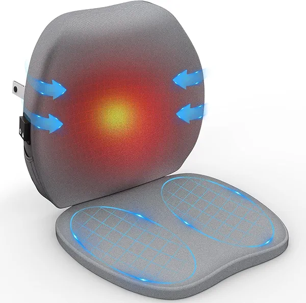 Smart Inflatable Heated Seat Cushion and AI Lumbar Support Pillow for Office Chair, Beautlinks Waterproof Back Pillow Chair Seat for Car Home, 2 Temperature Portable Back Cushion Pad for Office Chairs