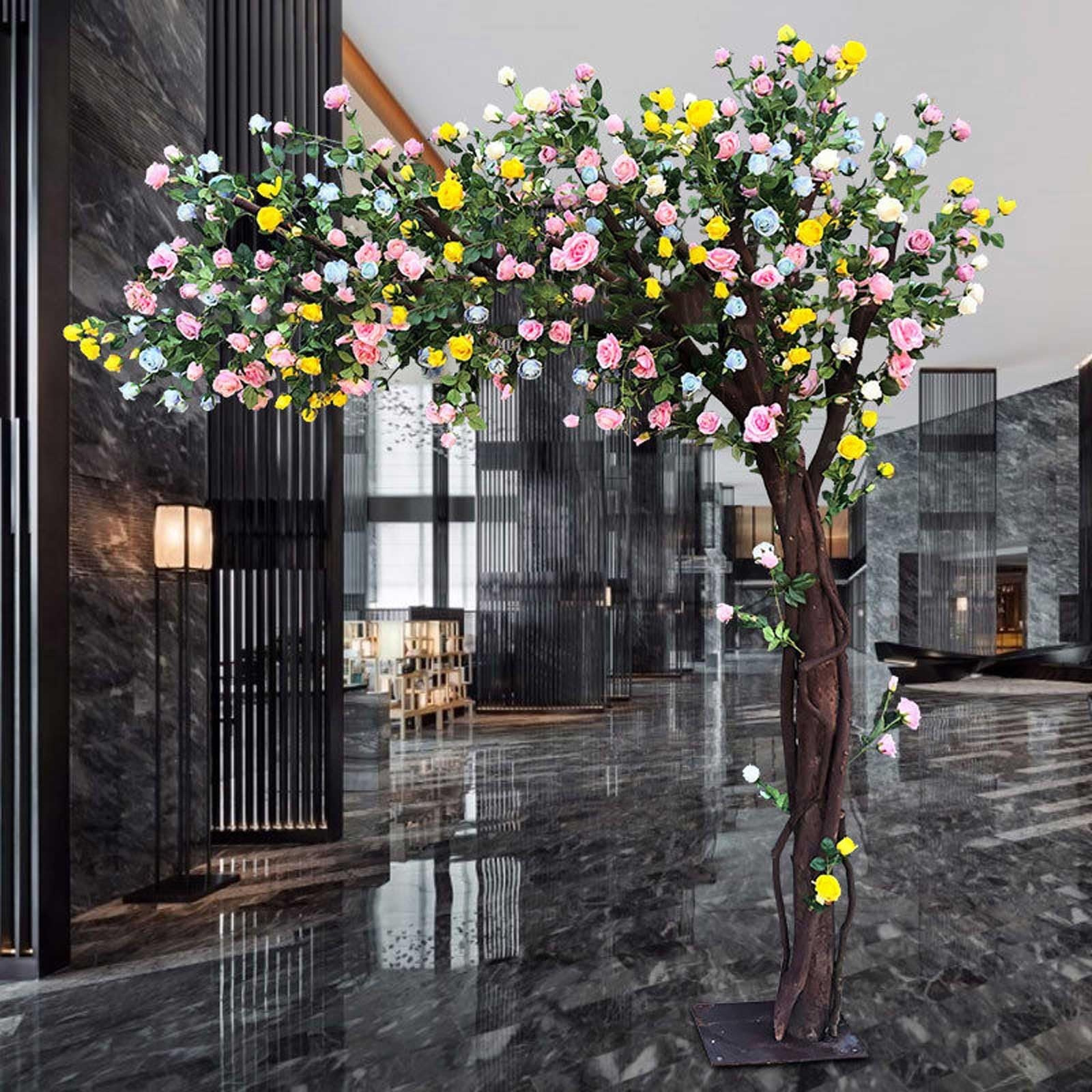 KIBONCY Decorative Simulation Floral Tree, Artificial Rose Cherry Peach Blossom, Freestanding Large Fake for Living Room Wedding Fair Exhibition Layout