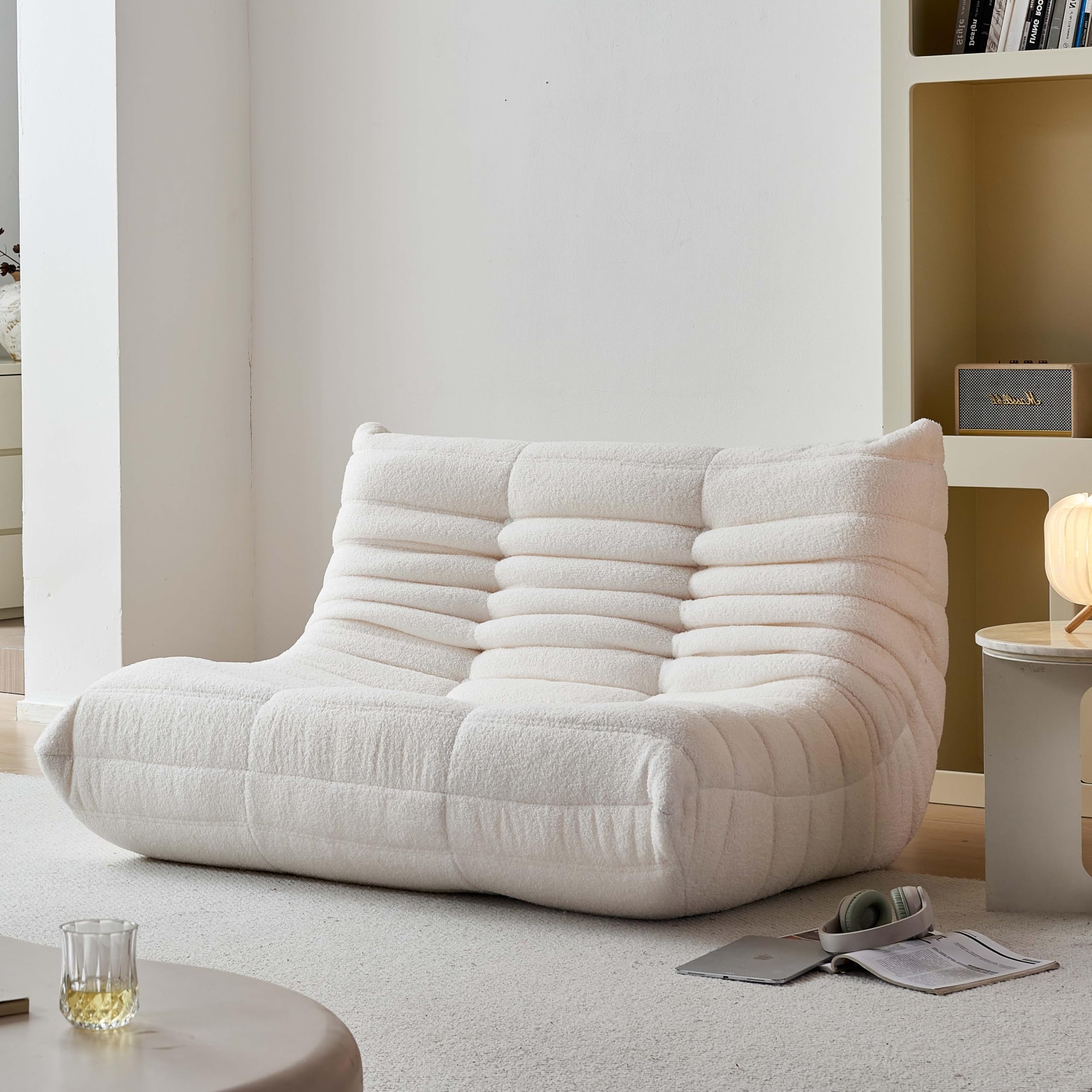 Bean Bag Chair for Adults, Oversized Loveseat Fireside Chair Comfy Bean Bag Couch, 2 Seater Lazy Sofa Couch Memory Foam Floor Chair Loveseat for Living Room, Bedroom Apartment Office (Beige)
