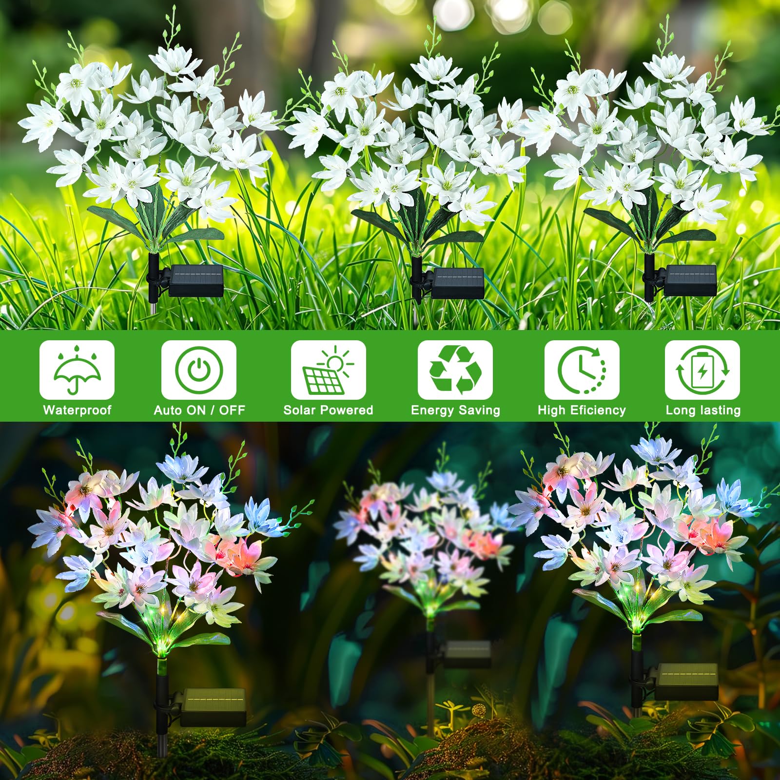 FWLWTWSS Solar Lights Outdoor Garden, 2 Pack Snow Lotus Solar Flowers Waterproof,10-12 Hours Working Time - Image 3
