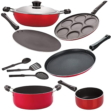 Nirlon 3 Layer Non-Stick Coated 9 Piece Cookware Combo Gift Set - [2.6mm_CT_DKDM_SPM_UP_Cass20_FT12_3SPN]