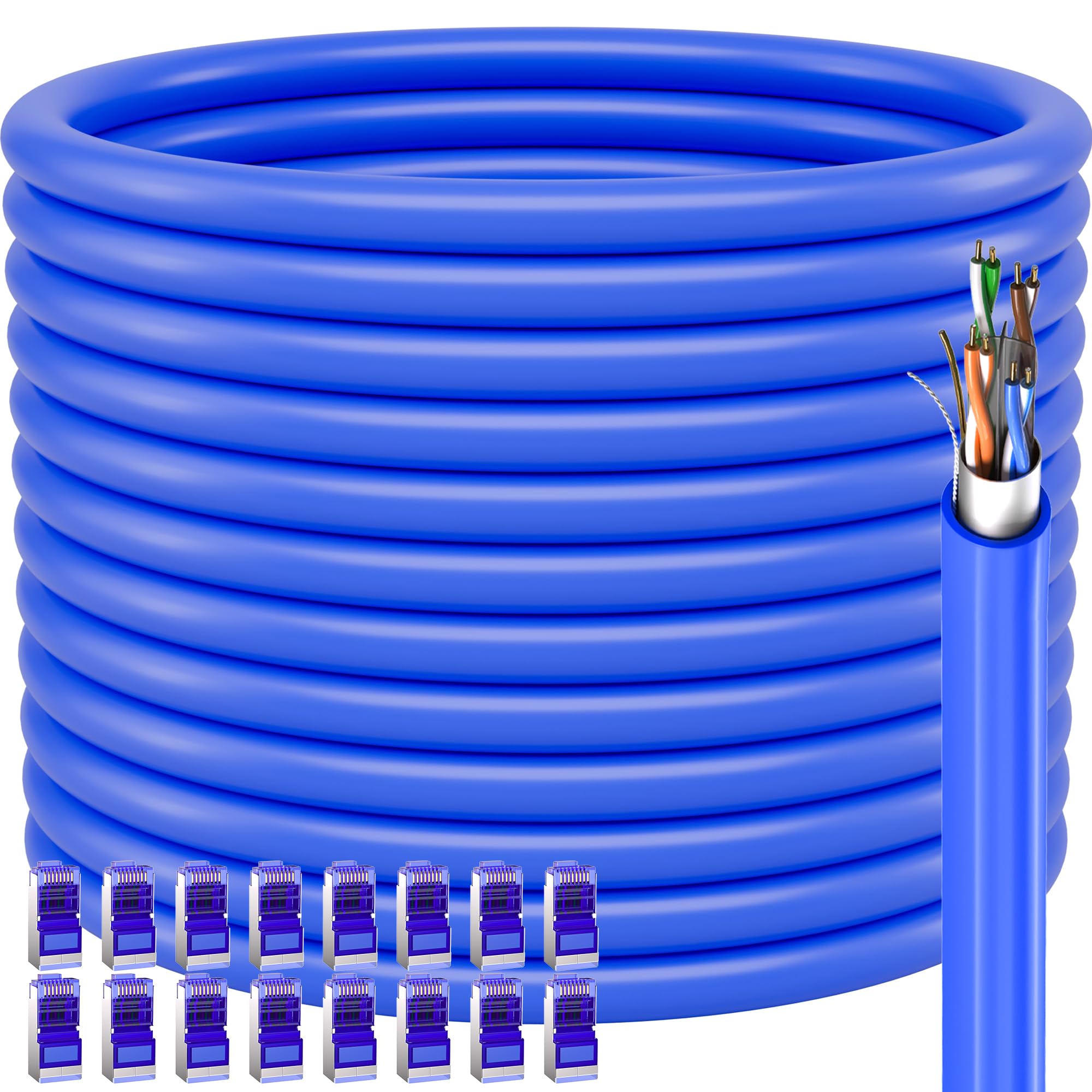 Cavo Ethernet schermato Cat 6 da 76,2 m (16 RJ45), 23AWG Cat 6 Cavo Ethernet per esterni, FTP, Hevy-Duty, impermeabile, sepoltura diretta, interramento diretto, resistente ai raggi UV, rete, LAN